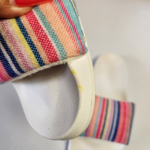 Roxy Slippy Terry Cloth Slides Sandals White Pink Rainbow Stripe Size 7 Womens - Picture 5 of 7